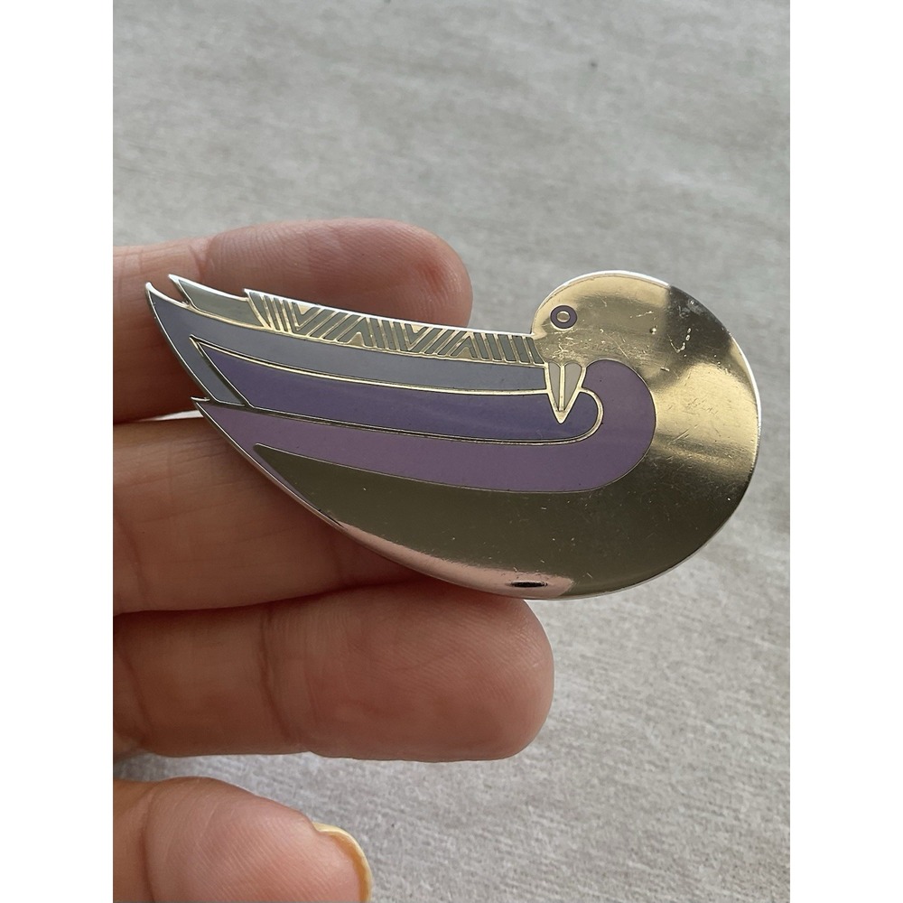 vintage Laurel Burch "Celestial Dove" enamel pin Estate Jewelry
